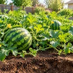 Watermelon vines growing in loose sandy loam soil