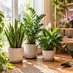 Beginner-friendly houseplants growing indoors near a bright window